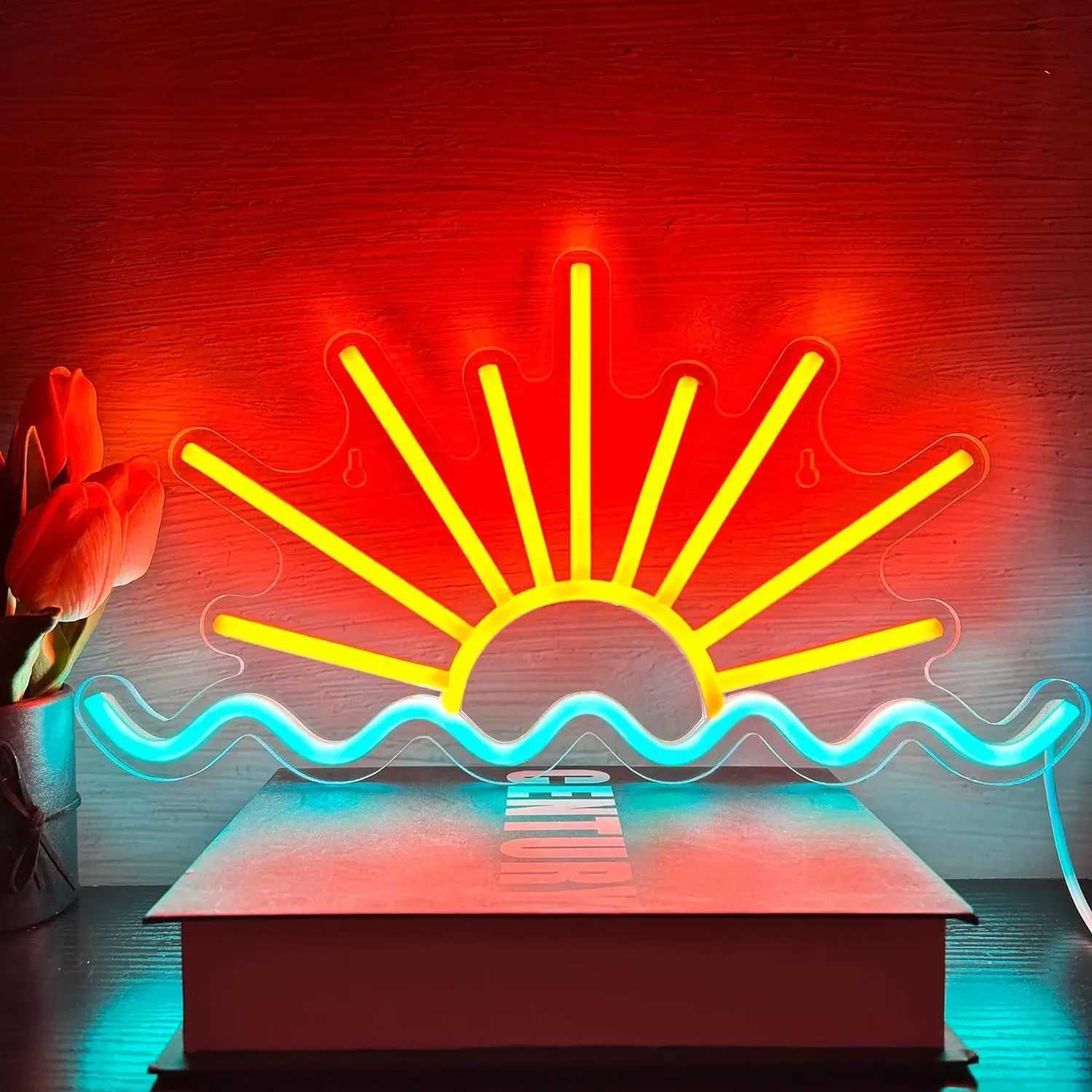 Sunrise Sunset Neon Sign Led Neon Signs Beach Sea Wave Led Neon lights for Living Room Party Bar Decor USB Powered With DimmerXJ250626