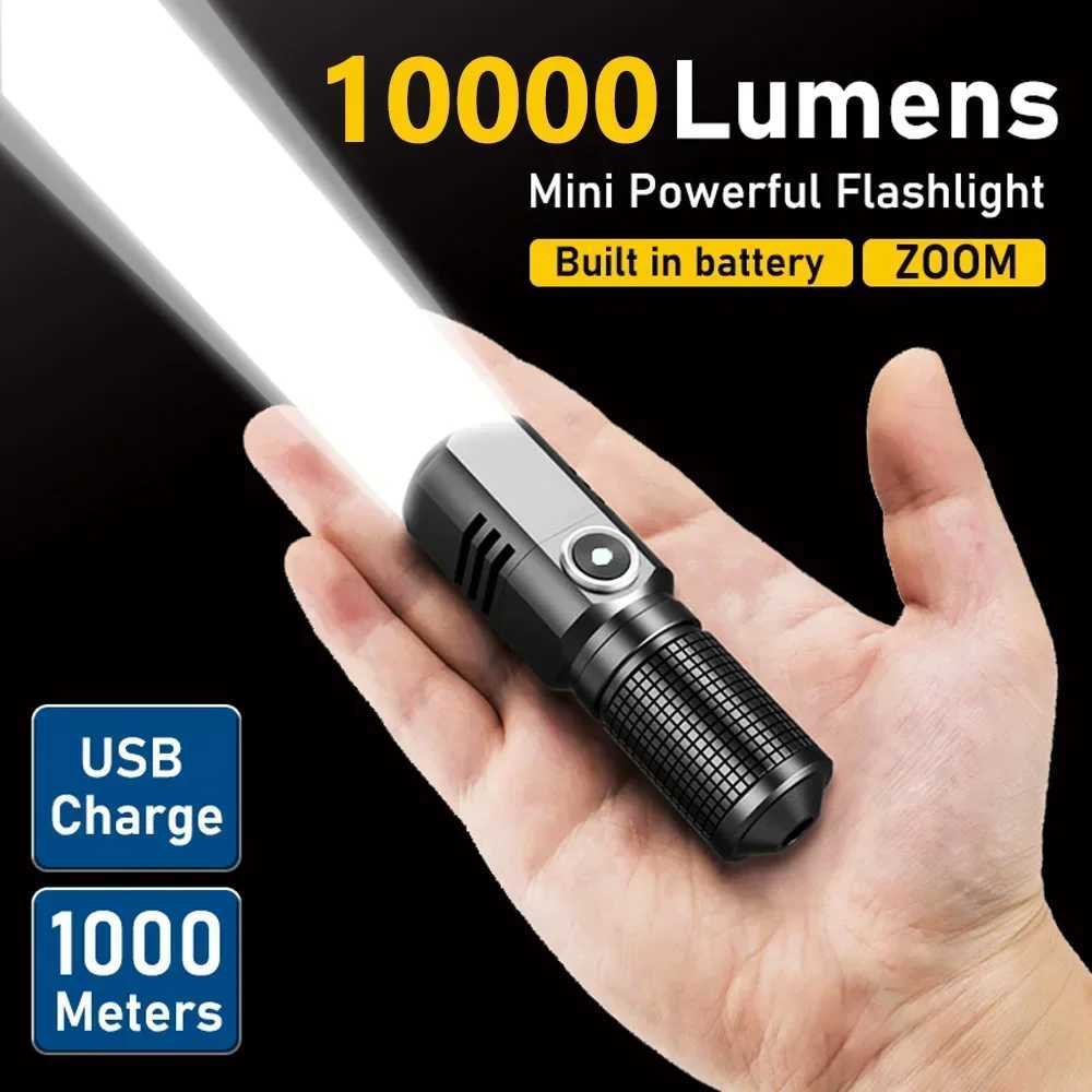 Super Bright Mini Powerful LED Flashlight XHP50 Built-in Battery 3 Modes USB Rechargeable Flash Light Torch Lamp Flashlights W250701