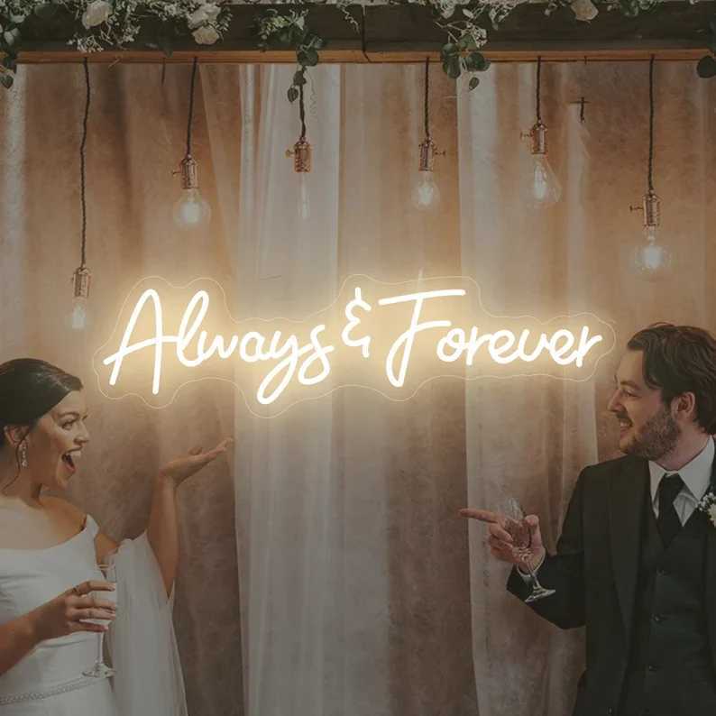 Always Forever Neon Led Sign Room Decoration Marriage Wedding Boda Romantic Letter Wall Light Dimmable Lamp Aesthetic DecorXJ250626