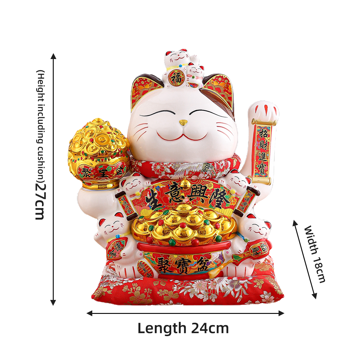 Chinese Cultural Treasure: Moving Fortune Cat Statuette Suitable for Any Occasion Perfect For Businesses and Homes