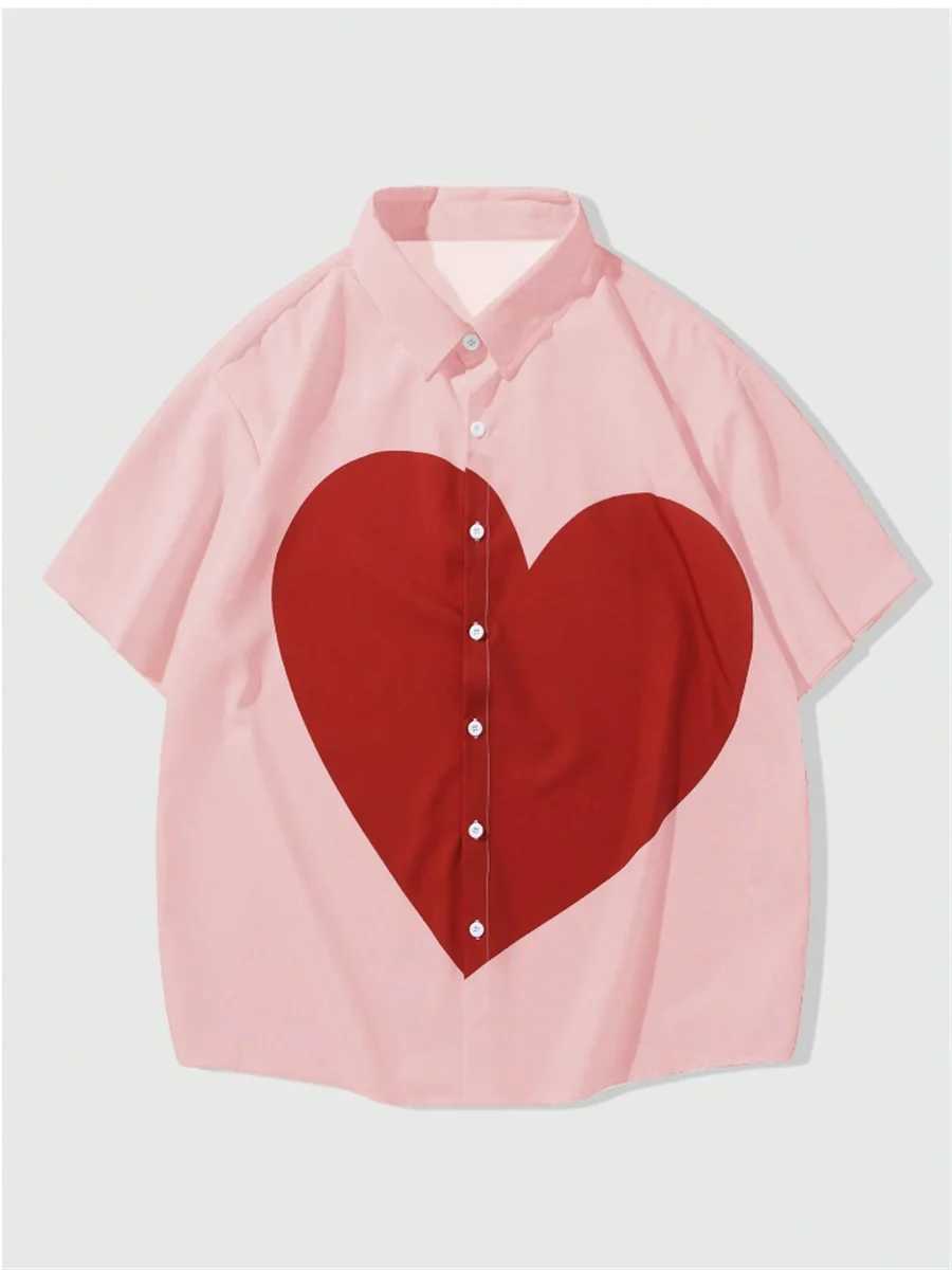 2025 Summer Shirt Men Hawaiian Men Short Sleeve Love Button Lapel Shirt Print Men Beach Travel Leisure Oversized S-5XL W250627