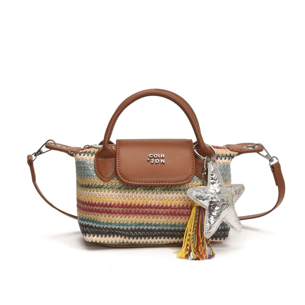 Designer Women's Bag Rainbow Grass Woven Women's Handbag New Fashionable Casual Dumpling Multi Functional Single Shoulder Crossbody Bag Ligh