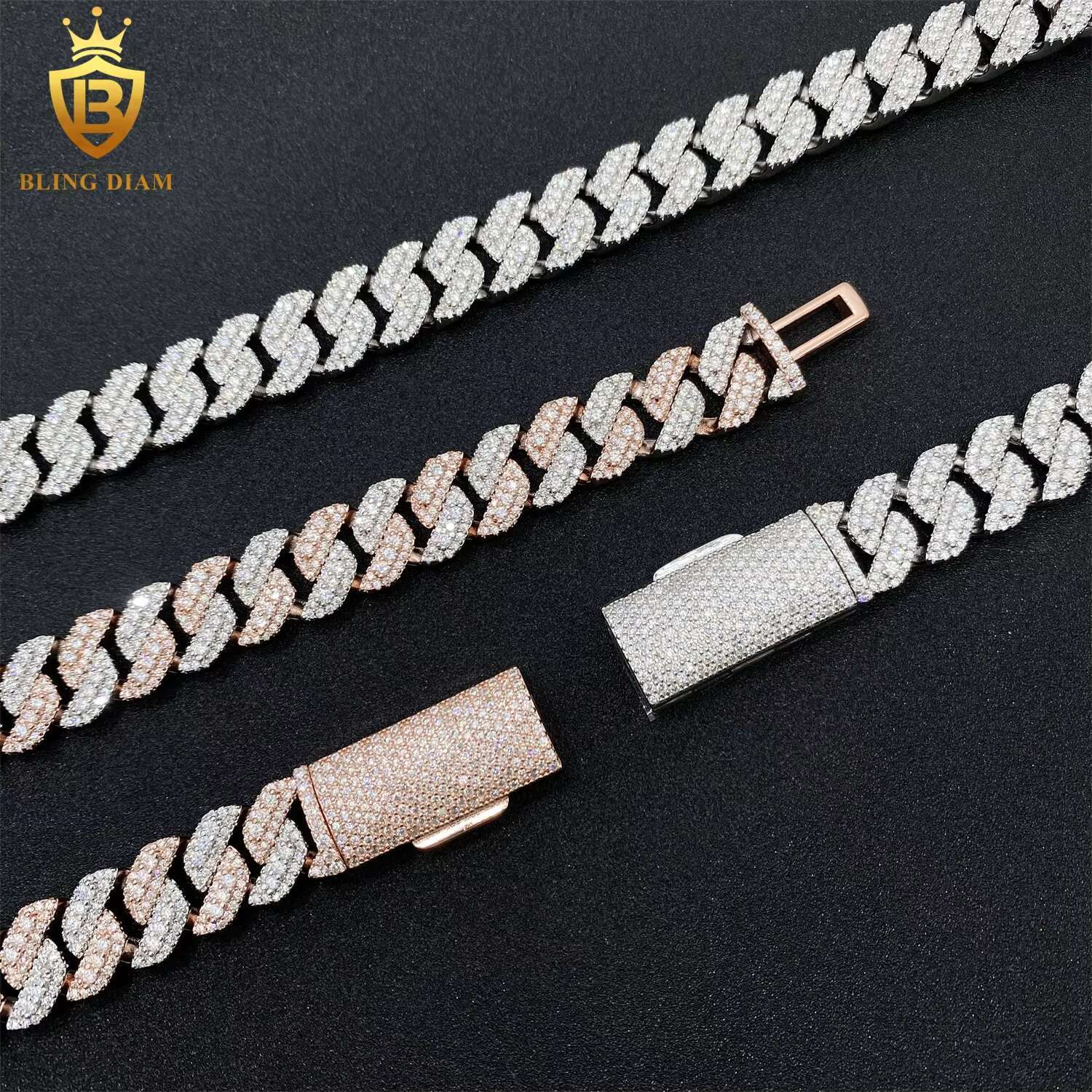 Custom 13mm Moissanite Cuban Chain Necklace Bracelet for Women VVS Diamond 925 Silver Hip Hop Ice Out Chain