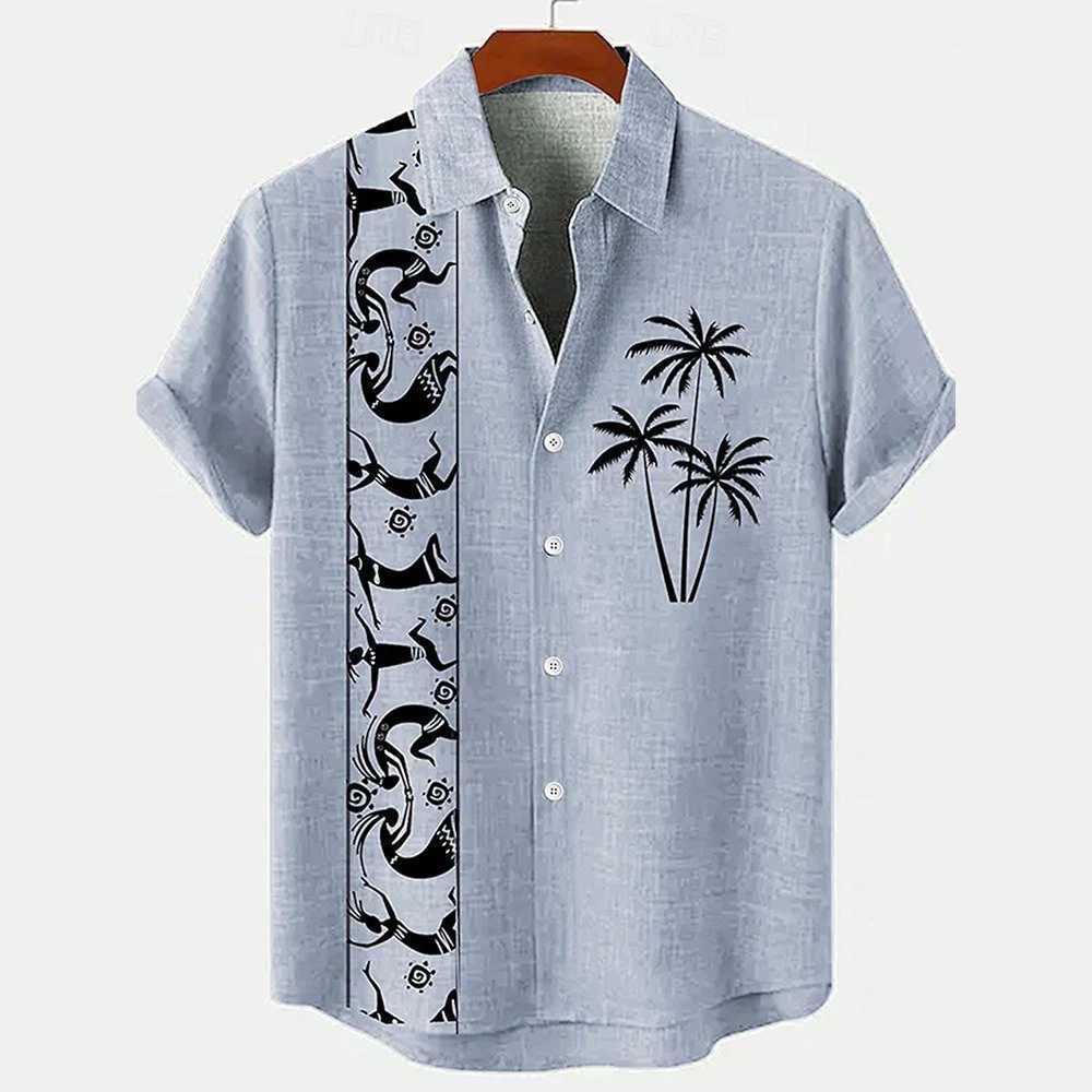 2024 Mens Shirt Short Sleeved Ethnic Style Casual Hawaiian Shirt Man 3D Print Fashion Retro Mens Clothing Top Summers W250627
