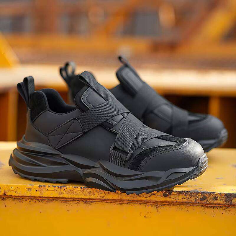 25 Hot Sales New Type Construction Worker Waterproof Leather Steel Toe Shoes, Light Black Ultra-fine Fiber Safety Shoes