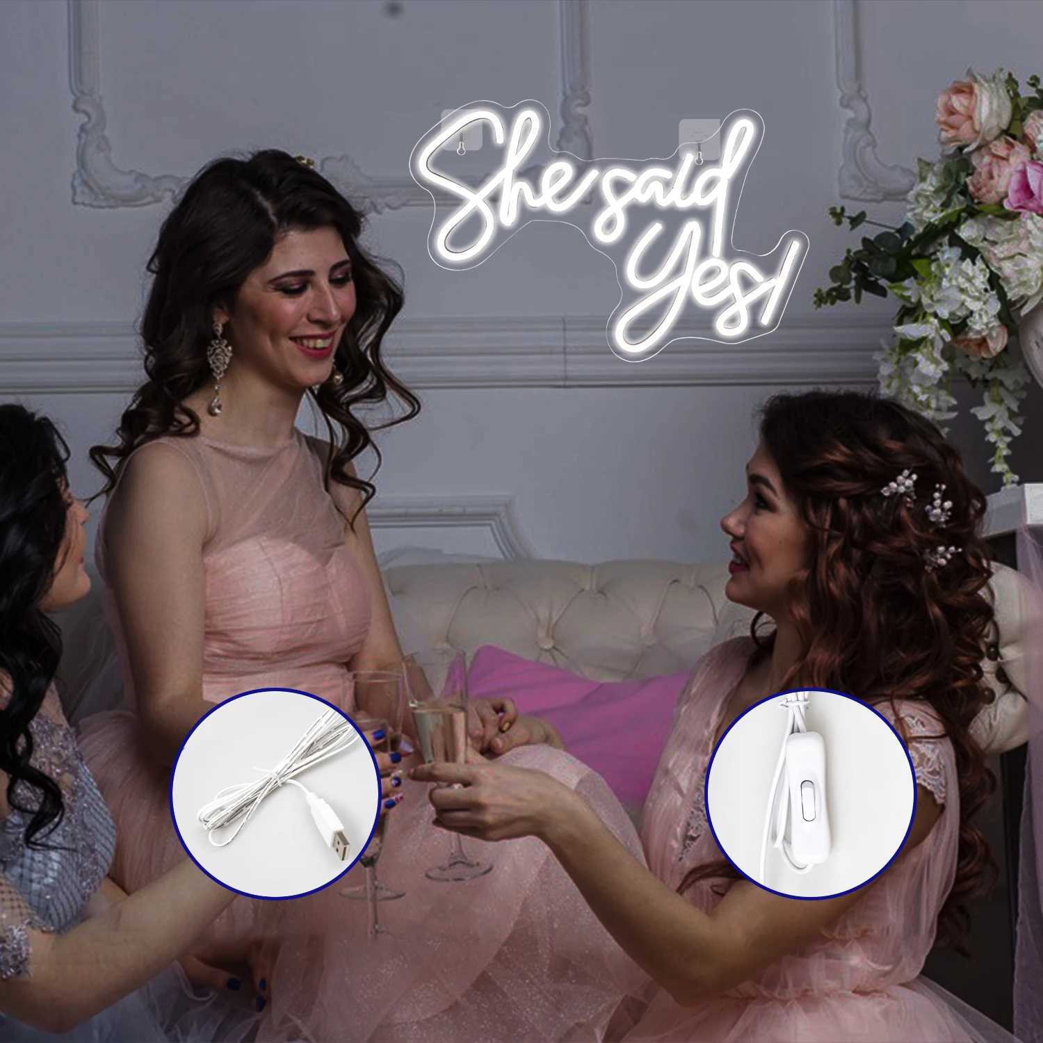 She Said Yes Custom Neon Sign Room Shop Proposal Aesthetic Wall Decor LED Lights Decoration Wedding 5V USB Powered Party XJ250626