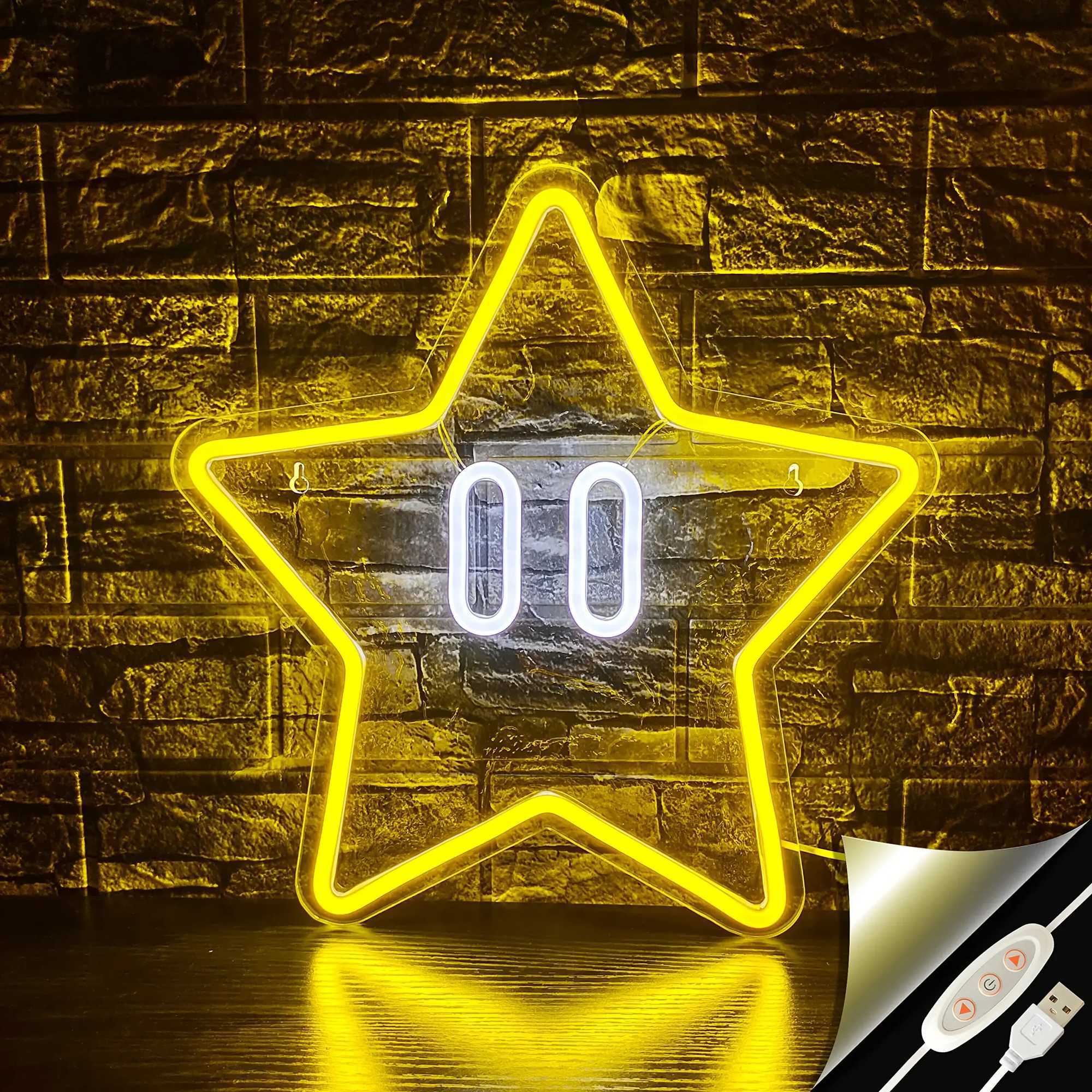 Star Neon Sign Gaming Neon Sign for Mario Game Room Decor Kids RoomSuper Star Gaming Wall Decor Gamer Gifts for Boys KidsXJ250626