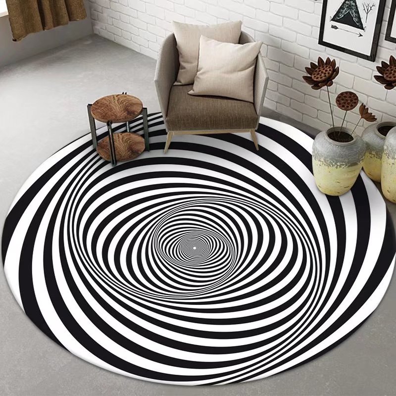 VIKAMA Swirl Tessellated Round Rug Living Room Ins Style Easy To Clean Modern Minimalist Black And White Carpet Home Decoration
