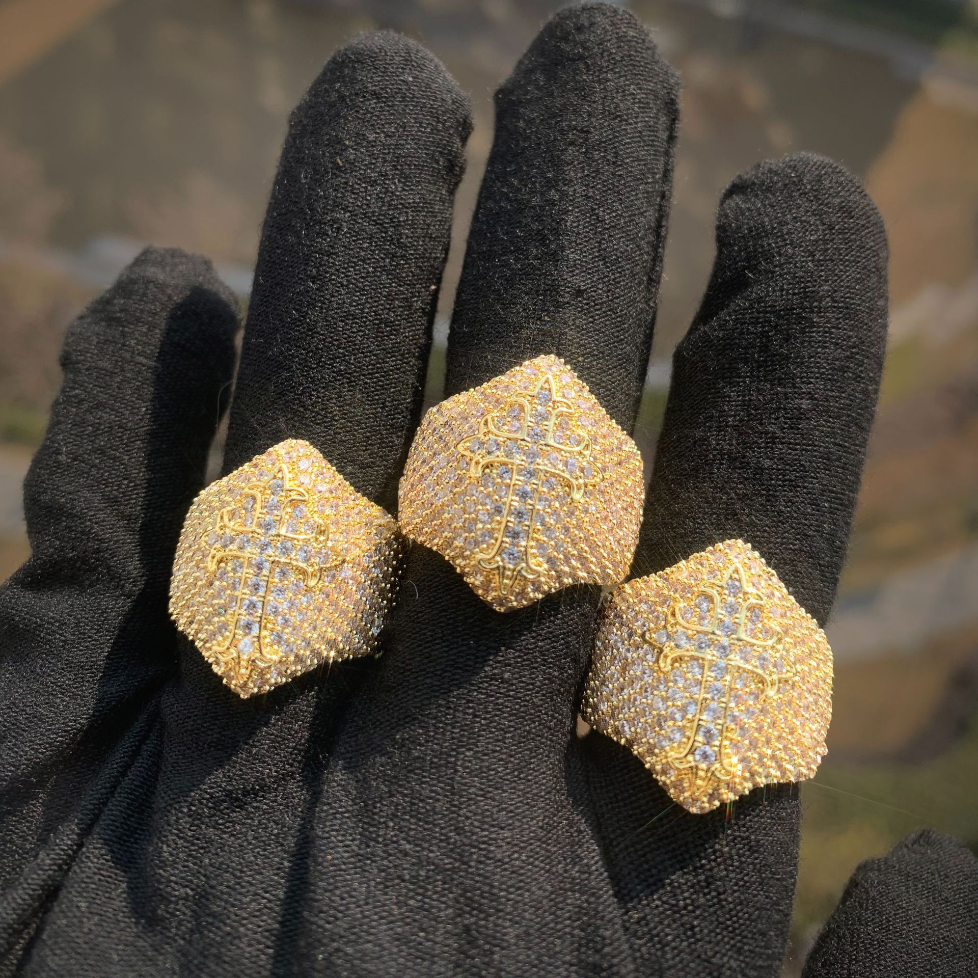 Luxury VVS Moissanite Iced Out Hip Hop Cross Ring Edgy Trendy Premium Men's Bling Jewelry Passes the Diamond Tester