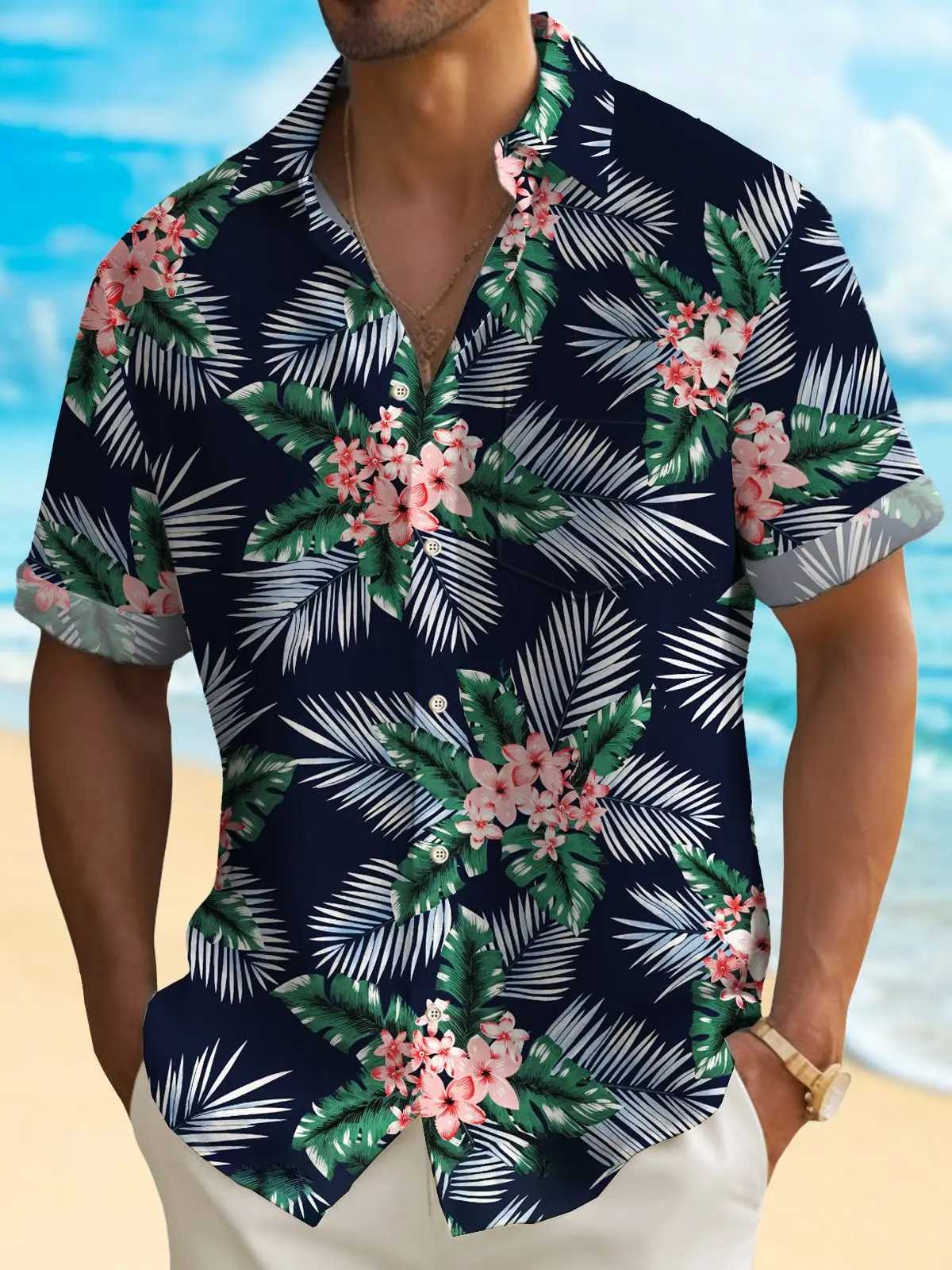 Summer Coconut Tree Palm Tree Surfing Hawaiian Mens Hawaiian Shirt Street Casual Summer Turndown Short Sleeves Polyester Shirts W250627