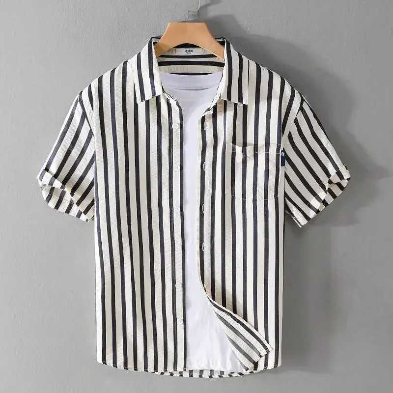 Shirts for Men with Pocket Striped Short Sleeve Mens Shirt Tops Original High Quality Luxury Sleeves Slim Fit Cotton Normal Sale W250627
