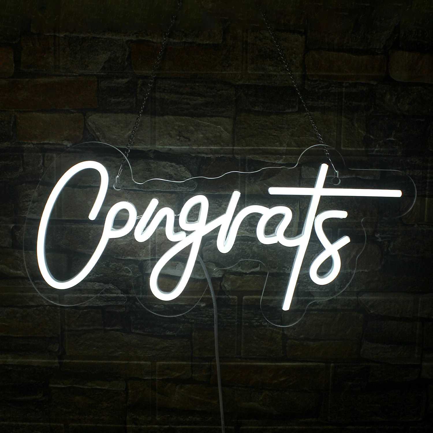 White Congrats Neon Signs Custom for Wall Art Decor 5/12V USB With Dimmable Neon Sign for Party Wedding Decoration Banner XJ250626
