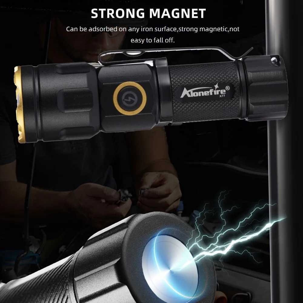 Zoom White Light beam Mini Flashlight Rechargeable Portable child lady Backpack Pocket Home Outdoor Magnet Work Emergency Torch W250701