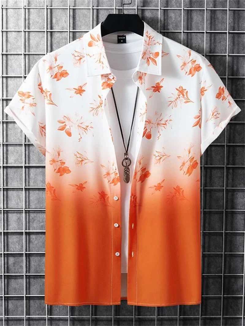 Hawaiian Plant Style Mens Shirts Summer Beach Party Short Sleeve Shirt Mens Outdoor Breathable Top Fashion Street Clothing W250627