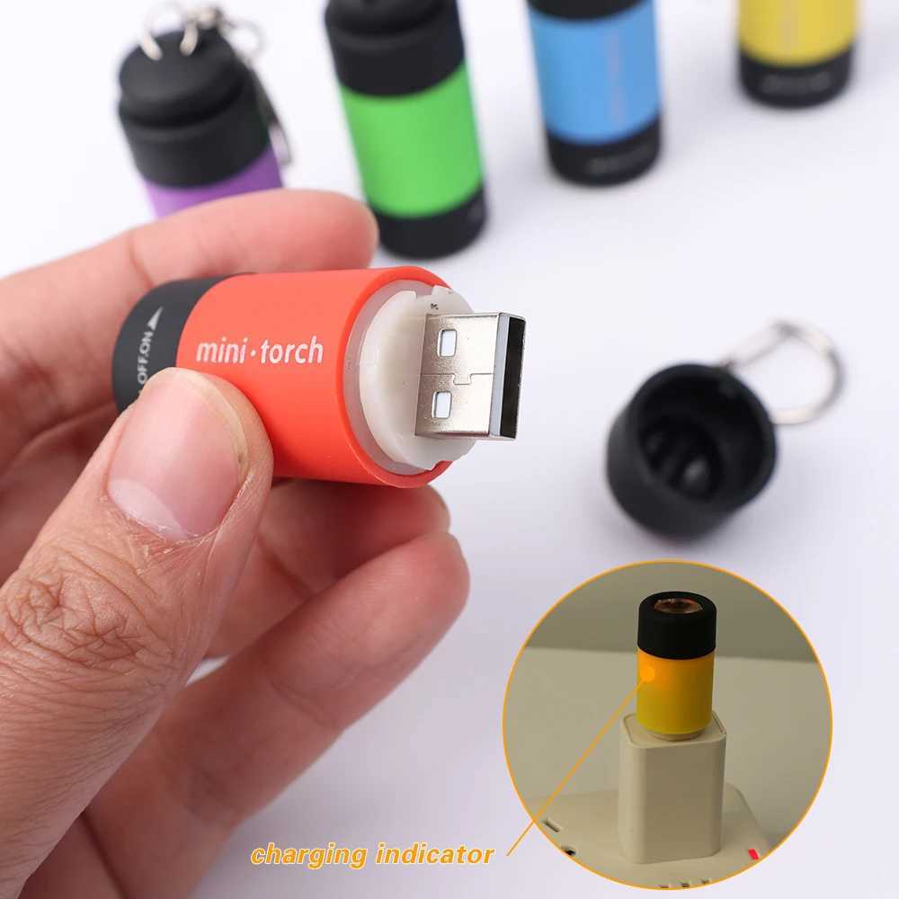 Mini Torch LED Rechargeable Flashlight Portable Keychain Rotary Switch Waterproof Outdoor Camping Emergency Flashlight W250701