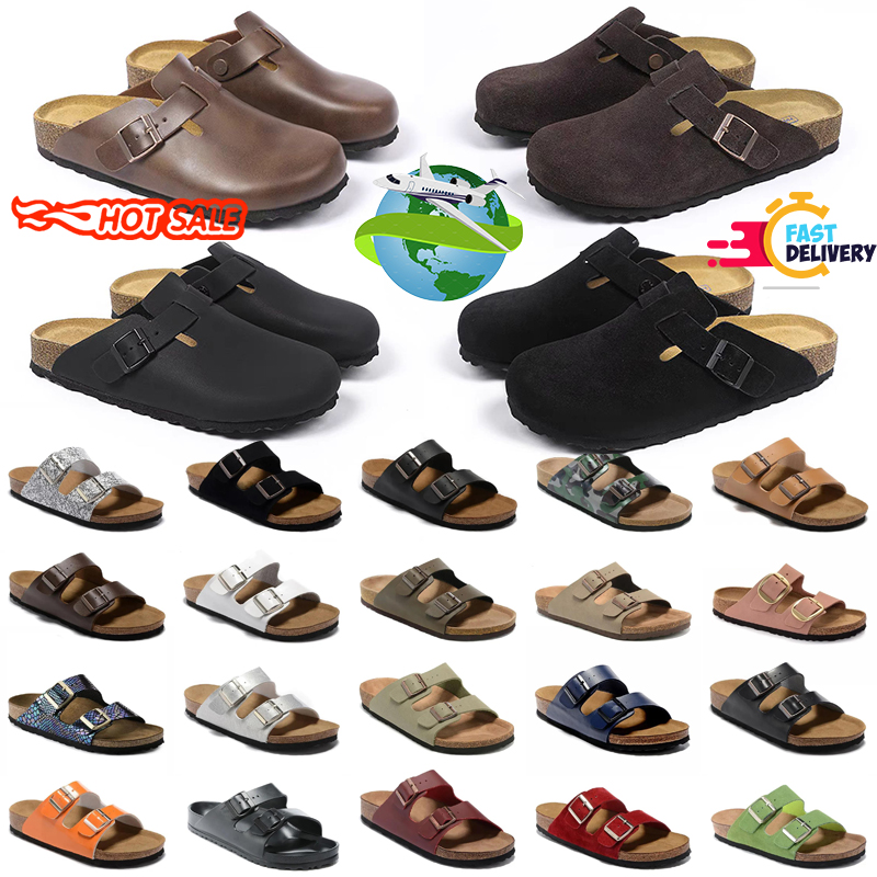Wood Clogs Sandals Clog Slippers Cork Flat High Quality Fashion Summer Genuine Leather Slide Beach Casual Shoes Women Men Size 35-46