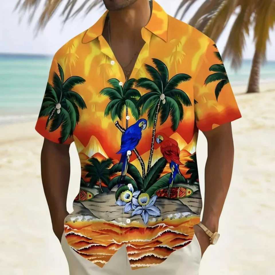 Outdoor Shirt Short Sleeve Summer Beach Wind Casual Tops Shirt Landscape Printed Pattern Large OverSize Loose Mens Clothing W250627