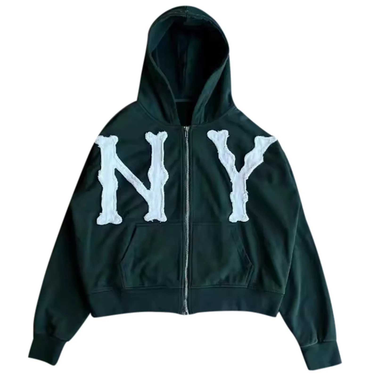 NY Letter Printed Embroidery Hoodies Mens Zip Up Hooded Jacket Casual Hip Hop Streetwear Jacket Zipper Hooded Sweatshirt For Men T250627