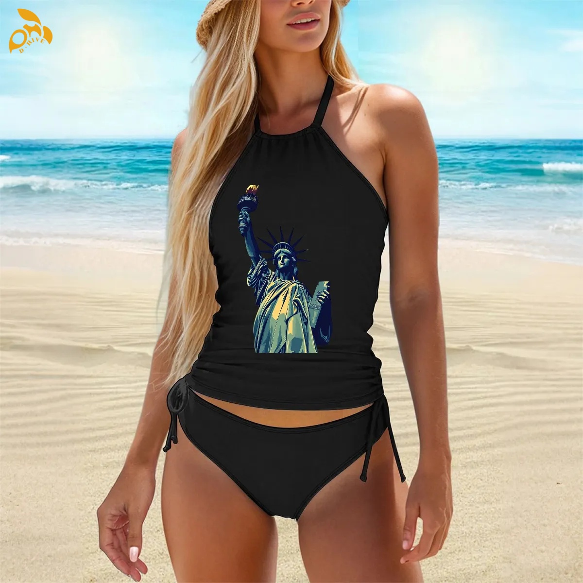 free shipping of customized fashionable Ladies' two-piece swimsuit set - American heat transfer DTF with exquisite patterns from US