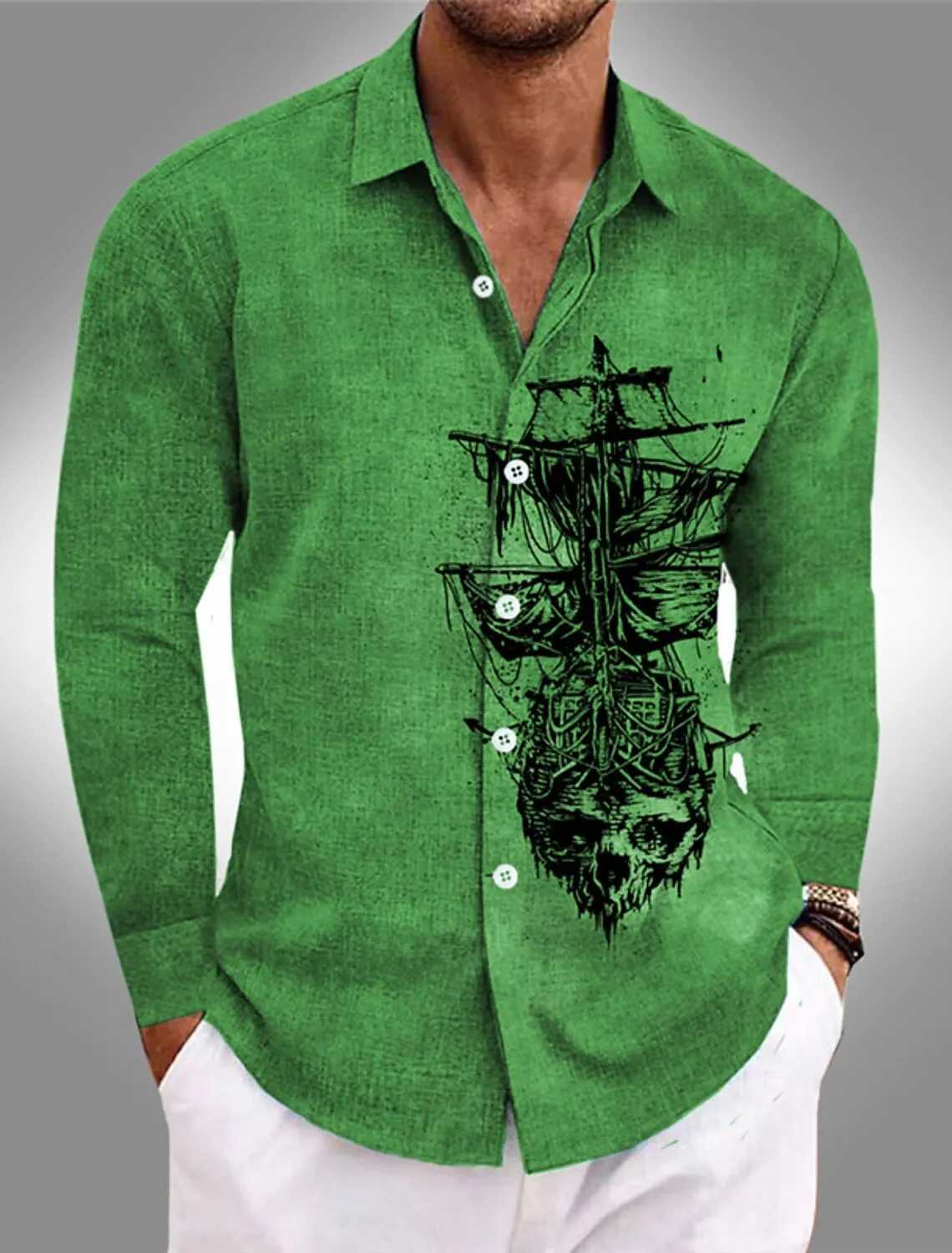 Autumn Mens Casual Versatile Fashion Street Mens Shirt Lapel Single-Breasted Shirt Mens Sailing Long-Sleeved Shirt W250627