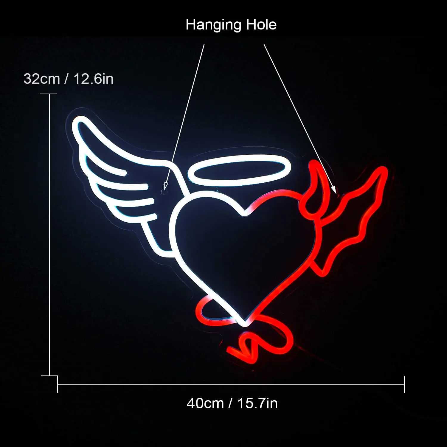 Heart Shape Angel Demon LED Neon Sign for Wall Decoration Glow Sign for Bedroom Home Bar Wedding Birthday Party Kids Room Gift XJ250626