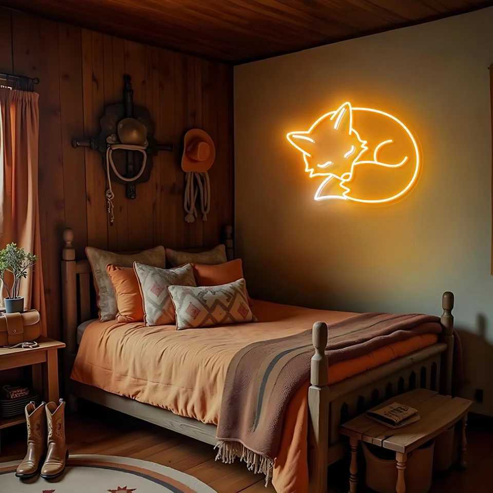 Sleeping Fox Neon Sign Cozy Animal Neon Aesthetic Woodland Decor Soft Glow Wall Art Gift for Nature Lovers XJ250626