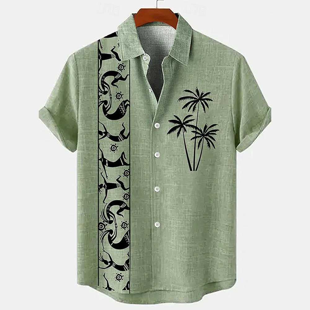 2024 Mens Shirt Short Sleeved Ethnic Style Casual Hawaiian Shirt Man 3D Print Fashion Retro Mens Clothing Top Summers W250627