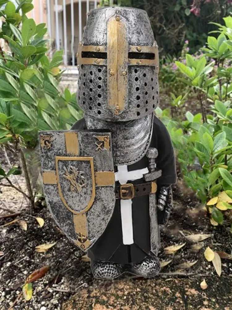 Knight Garden Statue Guard Cross Templar Dwarf Guard Armor Samurai Miniature European Knight Resin Garden Decoration X250627