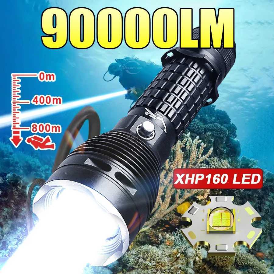 9000LM Upgrade XHP160 Diving Flashlight Powerful Professional Underwater Lantern Rechargeable Dive Torch IP8 Waterproof Scuba Lamp W250701
