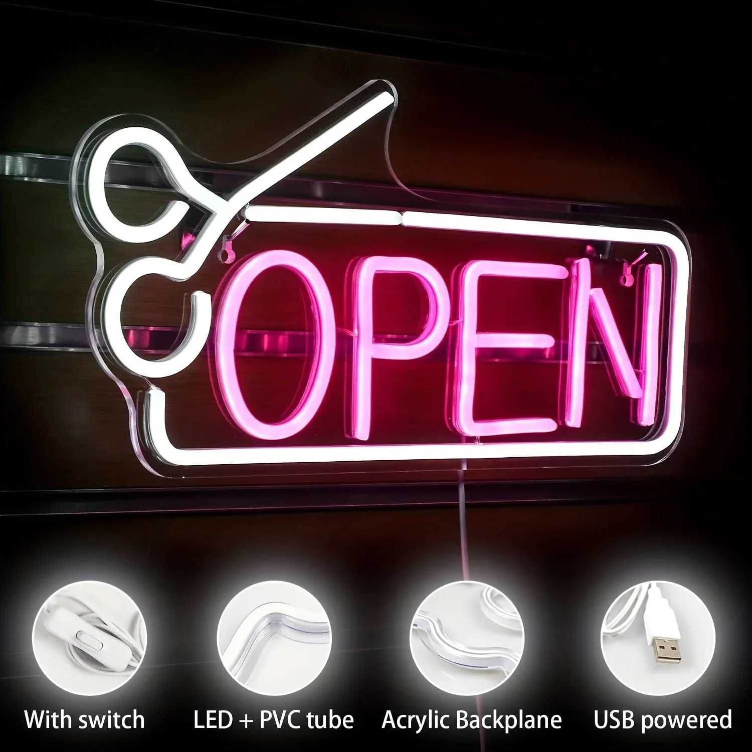 Scissors Open Neon Sign for Business - Neon Lights Sign for Party Bar Salon Stores Shop Hotel Wall Decor for Store Windows XJ250626