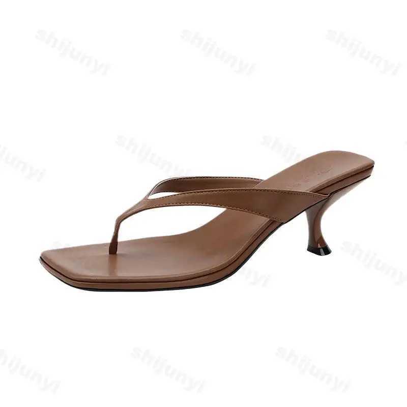 Women Five Clip High-heeled Slippers Casual Footwear Slides Ladies Square Toe Fion 2025 Summer Flip Flops Y250627