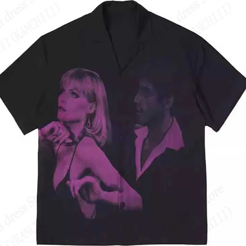 Mens Shirts Movie Scarface Print Hawaiian Beach Shirt For Men 3D Print Hawaiian Shirt Women Fashion Button Short Sleeve Blouse W250627