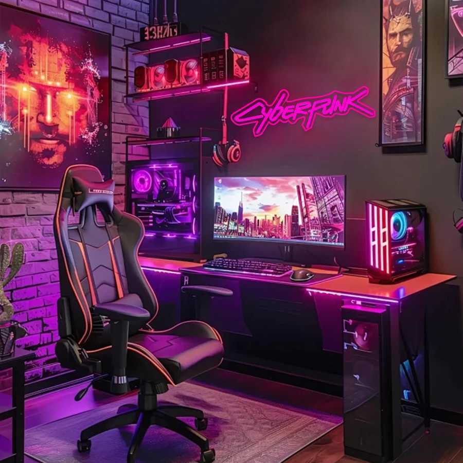 Cyberpunk Neon Sign Pink Letter Sign Used For Wall Decor Unique Gift For Computer Enthusiasts E-Sports Room Man Cave Decor. XJ250626