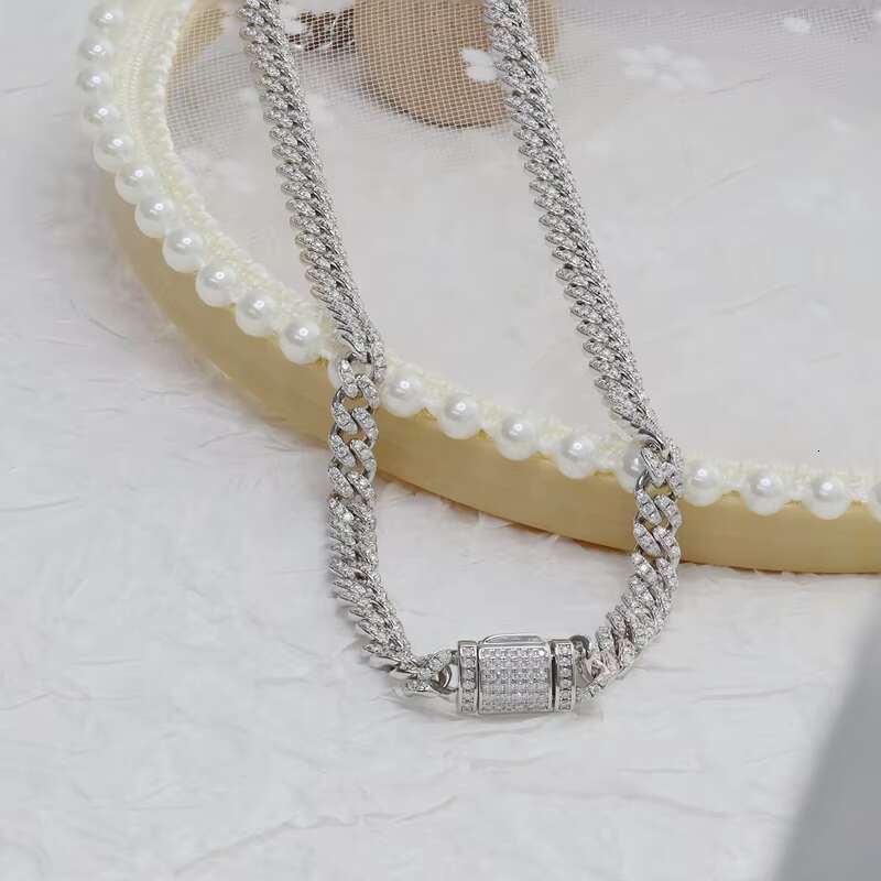 6mm 8mm 10mm Width Hip Hop Moissanite Cuban Chain Necklace Sterling Silver925 Iced Out Moissanite Miami Cuban Link Chain