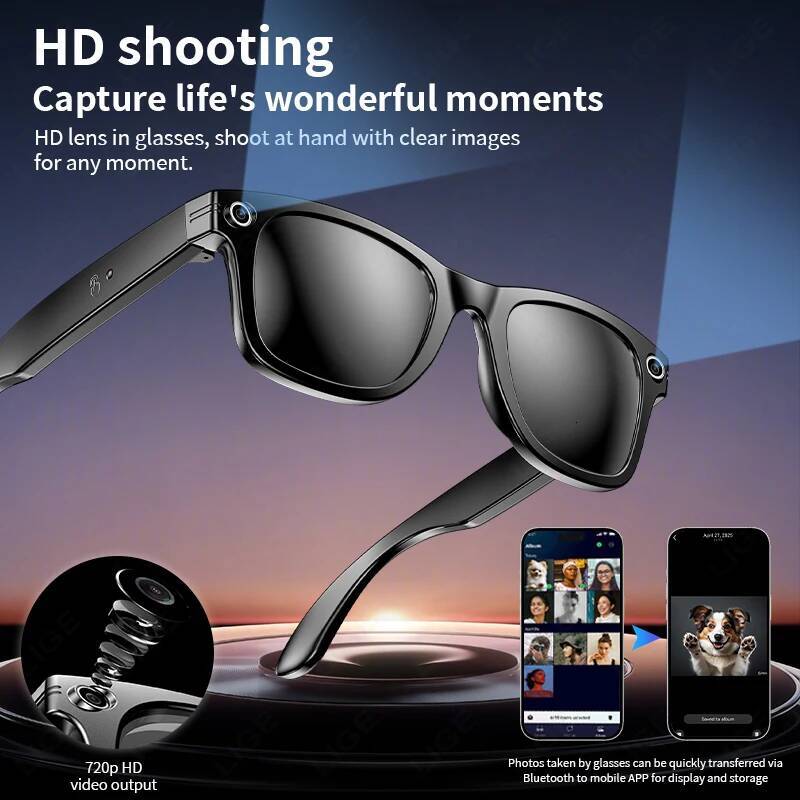 New Camera Smart Glasses Photograph Control Voice Recording Translation Bluetooth Call Sports Waterproof Anti-Uv Sunglasses