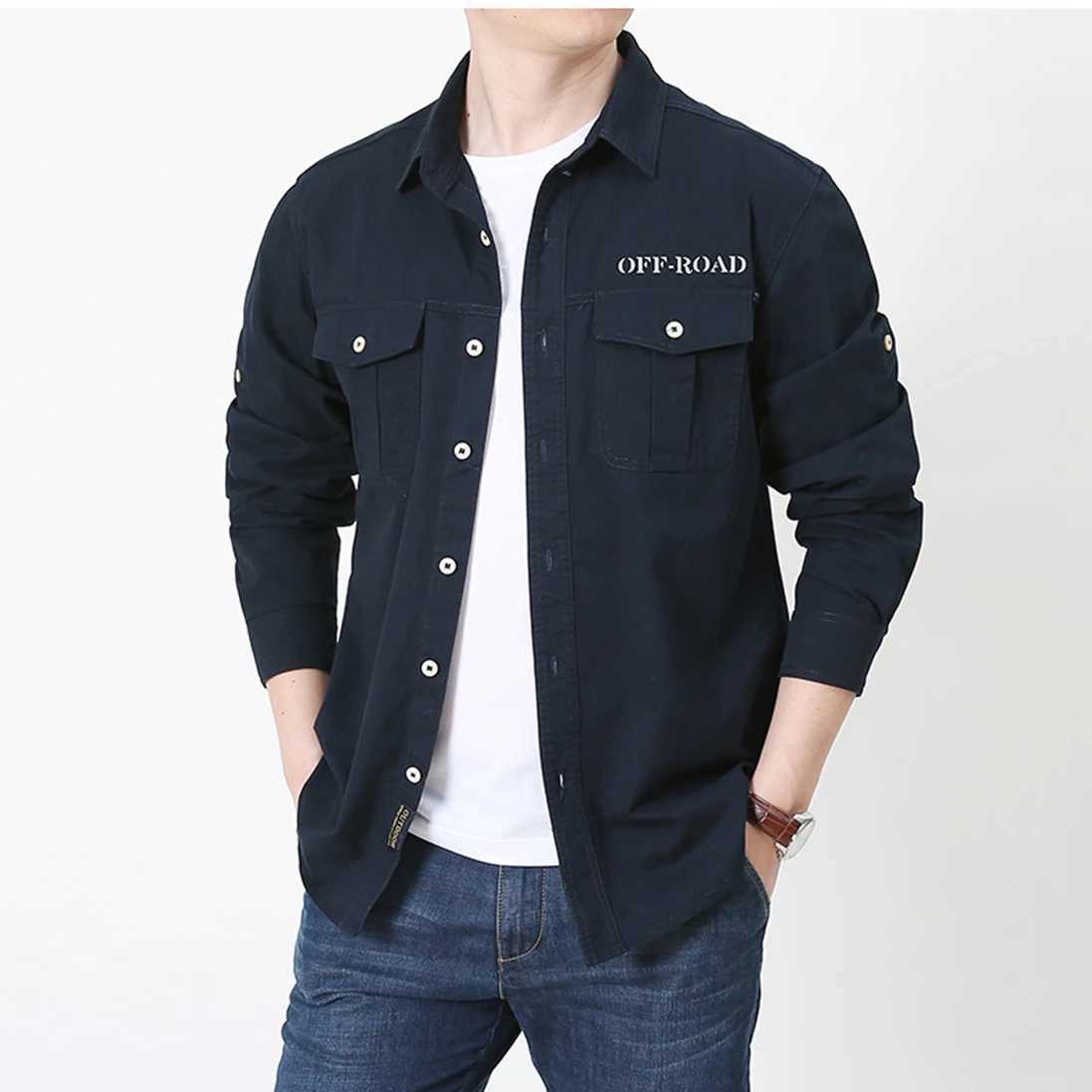 Spring Autumn New Cotton Mens Multi Pocket Work Clothes Long Sleeve Shirt for Sports Leisure Commuting Outdoor Camping Top W250627