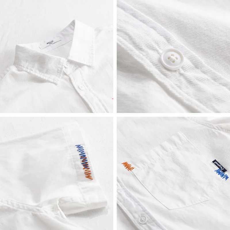 2025 Summer New 00% Cotton Casual Simple Short Sleeve Shirt For Men Turn-down Collar White Shirt Male W250627