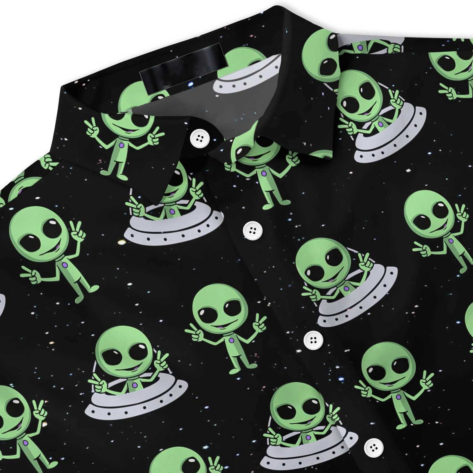Funny Alien Graphic Shirts Oversized Mens Shirt 3D Printed Pattern Male Clothing Casual Lapel Tops Button Summer Apparel W250627