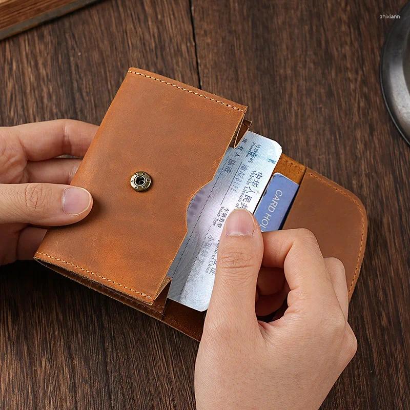 Card Holders Vintage Holder Men Genuine Leather Small Wallet Money Bag ID Case Mini Purse For Male Tarjetero