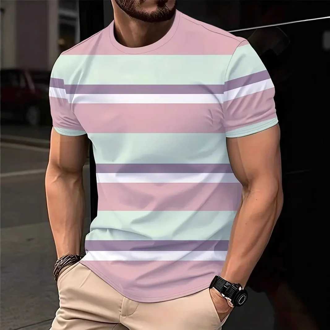 2025 Mens Crew O-Neck T-shirt Summer Street Mens 3D Stripe Print Short-sleeved Tees Casual Daily Male T Shirts Clothing W250627