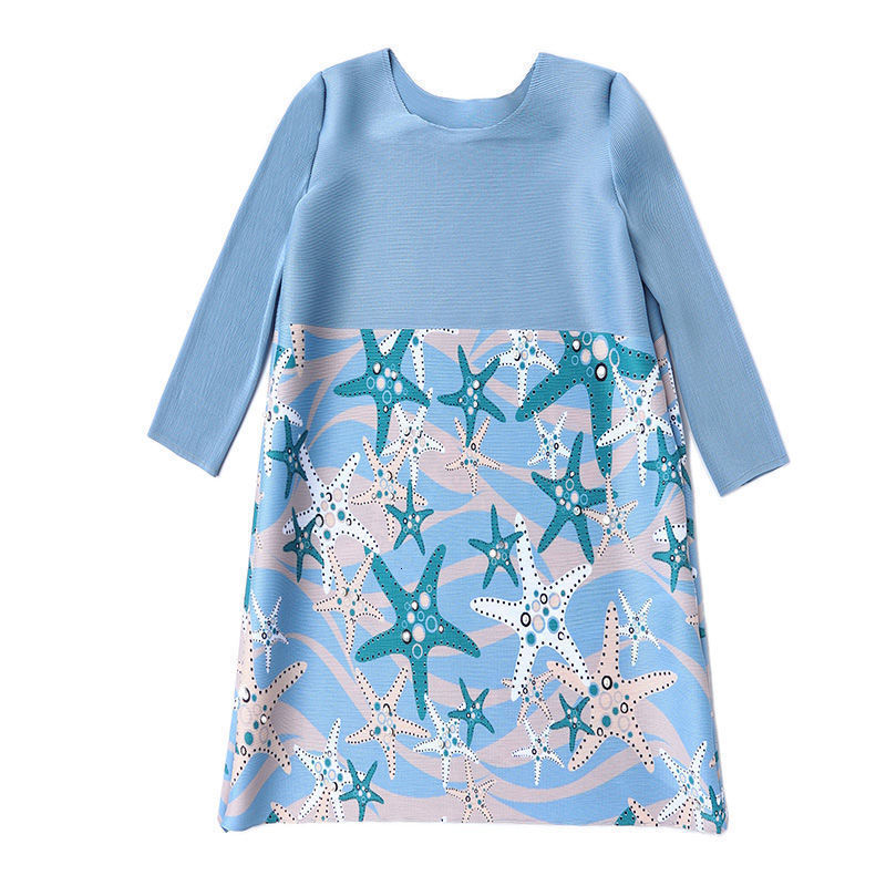 DEAT Womens Spliced 3D Flower Pearl Stand Collar Dress Embroidery Contrast Color Long Sleeve Elegant Dresses 13DB3824 240824