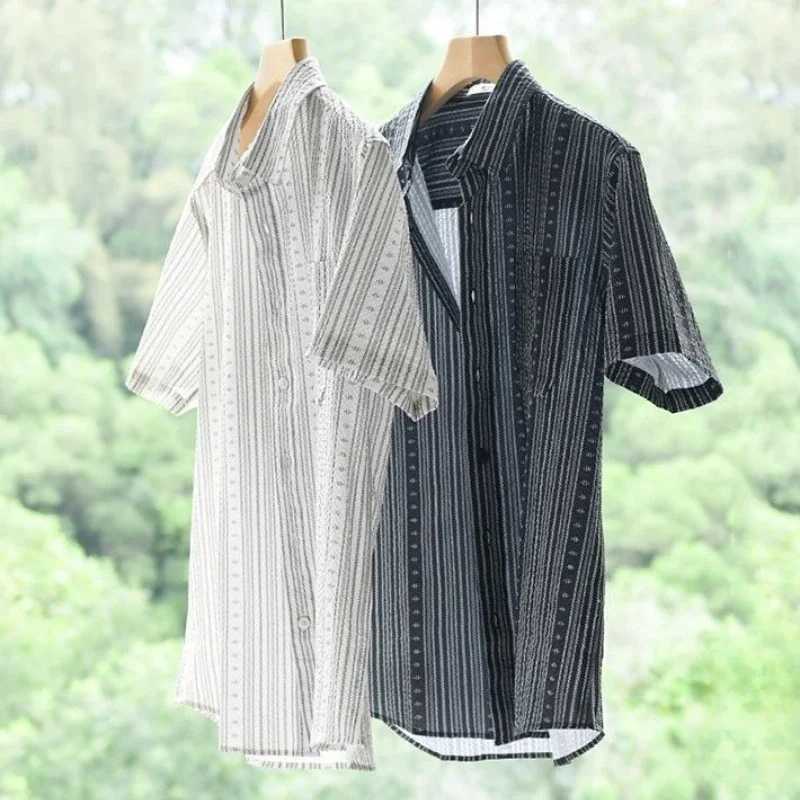 Short Sleeve Striped White Mens Shirt Male Shirts with Pocket Aesthetic High Quality Luxury Designer Summer Fashion 2025 New In W250627