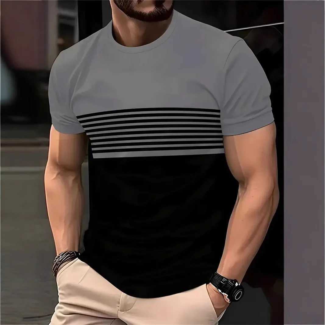 2025 Mens Crew O-Neck T-shirt Summer Street Mens 3D Stripe Print Short-sleeved Tees Casual Daily Male T Shirts Clothing W250627