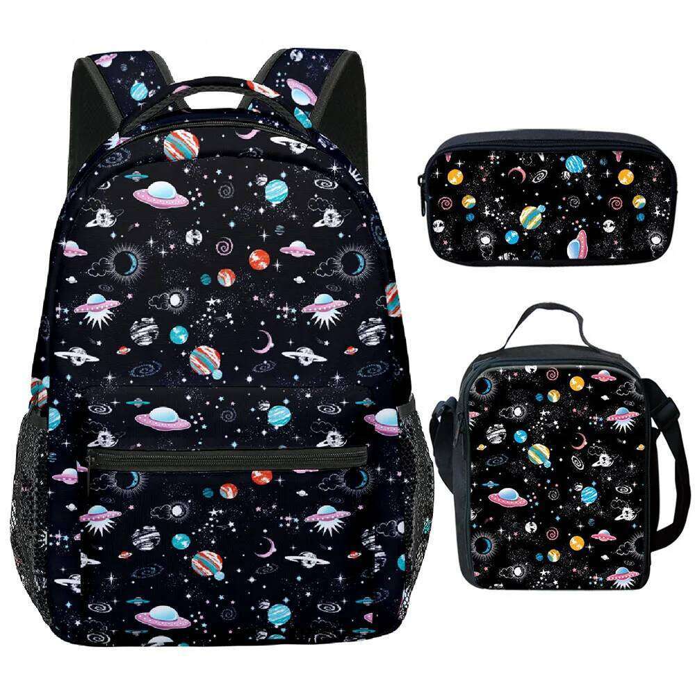 Popular Youthful Funny Space astronaut 3D Print 3pcs/Set School Bags Laptop Daypack Backpack Crossbody Lunch bag Pencil Case