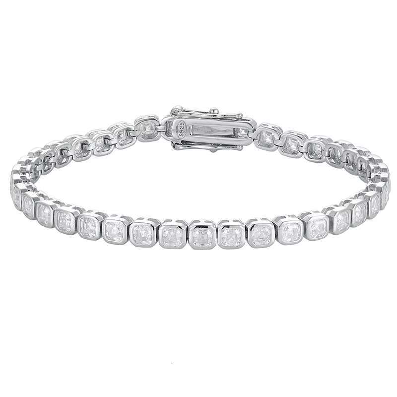 Moissanite Asscher Square Bracelet Women S925 Silver Light Luxury High-end Full Diamond Square Diamond Tennis Bracelet
