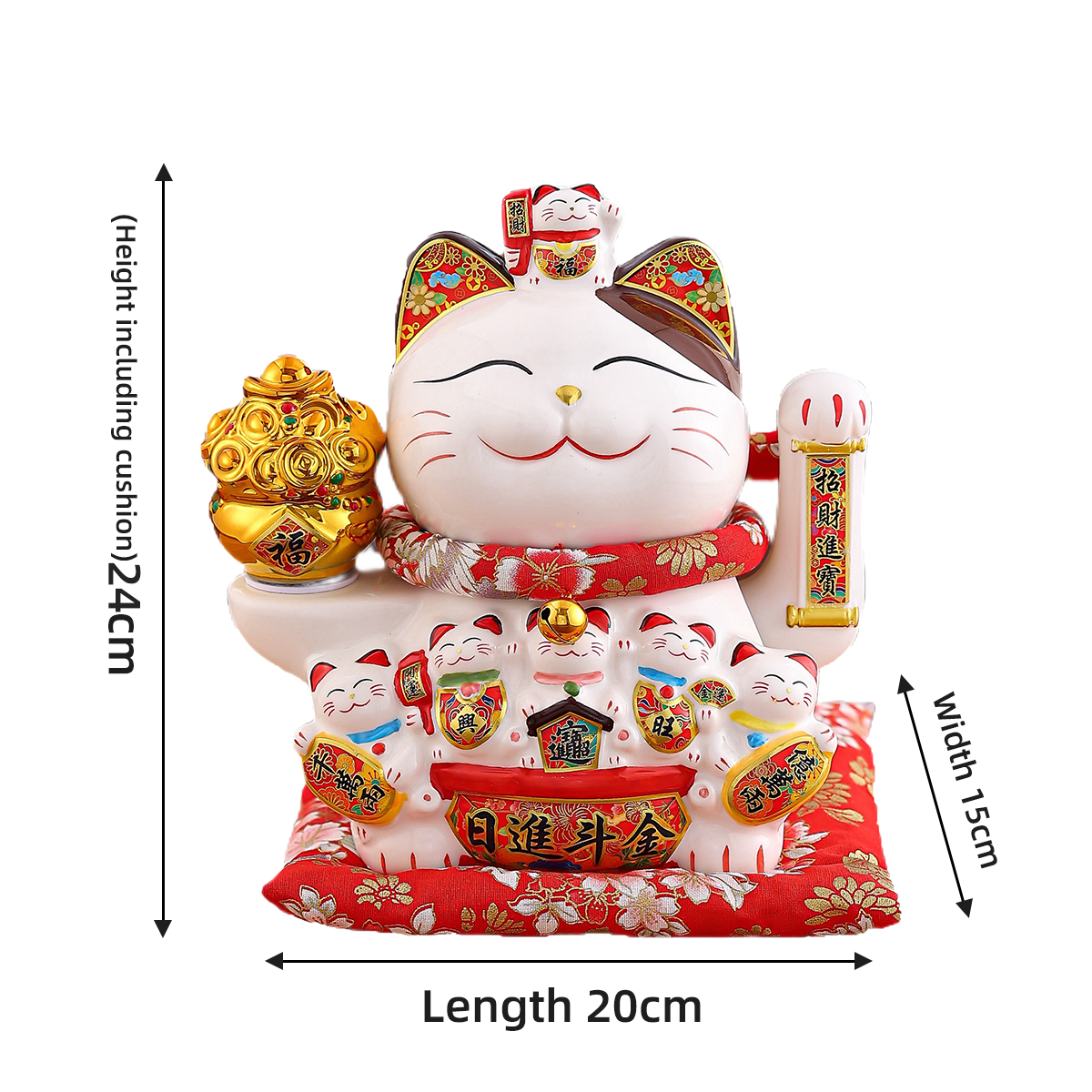 Large Zhaocai Cat Living Room Decor with Automatic Motion - Symbolize Riches & Prosperity With Realistic Design Automatic Waving Gold Ingot Cat for Ab