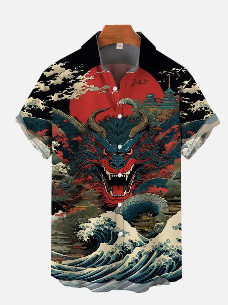 Mens Shirt Dragon Print Casual Daily Tops 3D Printing Short Sleeve Shirt Summer Fashion Unisex Hawaiian Samurai Cat Shirts W250627