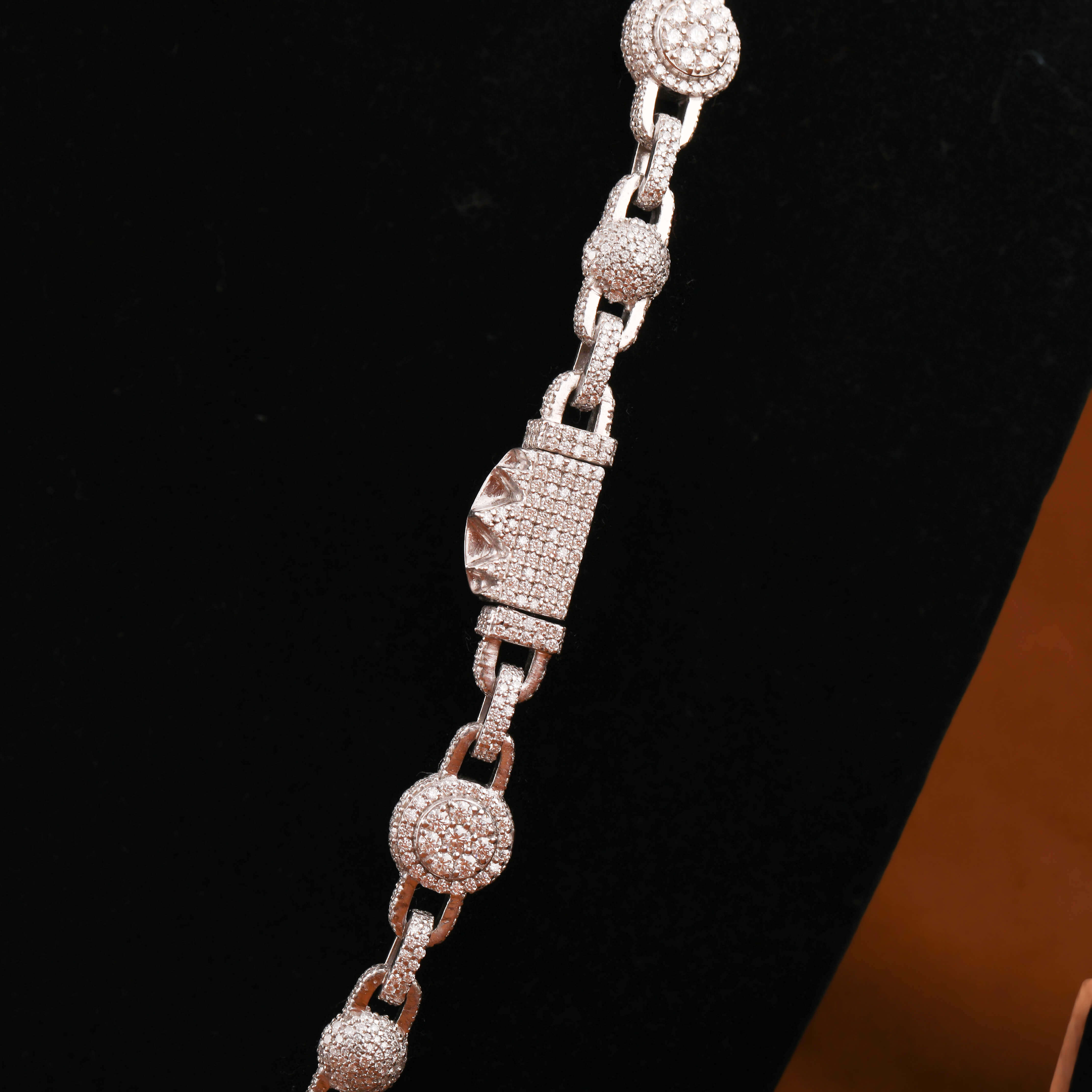 Cuban Ball Link Chain Iced Out Fine 925 Sterling Silver Moissanite Round Cut Diamond Link Chain with Hip Hop Rapper Style