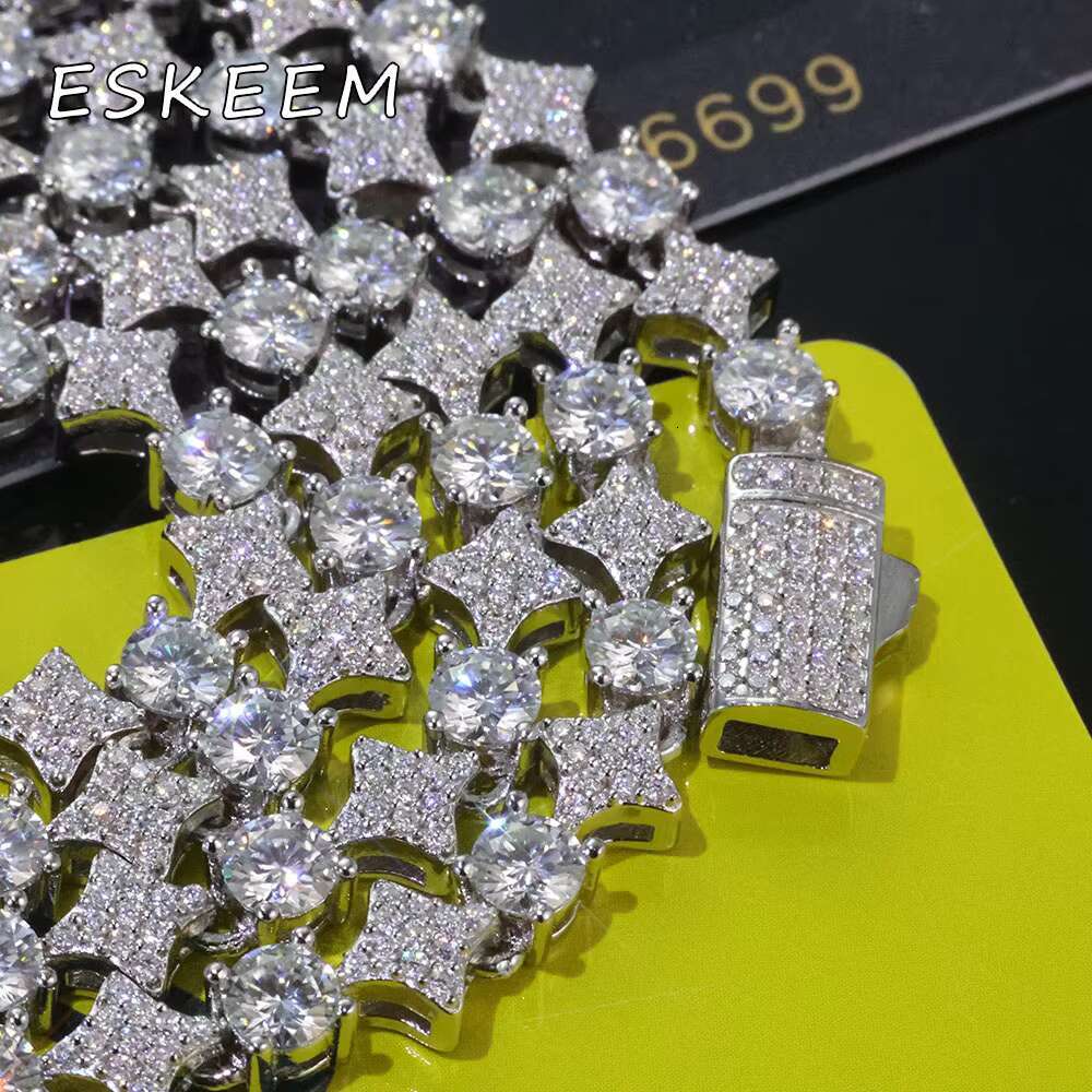 6mm Iced Out Moissanite Tennis Bracelet Star Design 925 Silver White Gold Plated Charm Chain Fine Jewelry Gift for Women