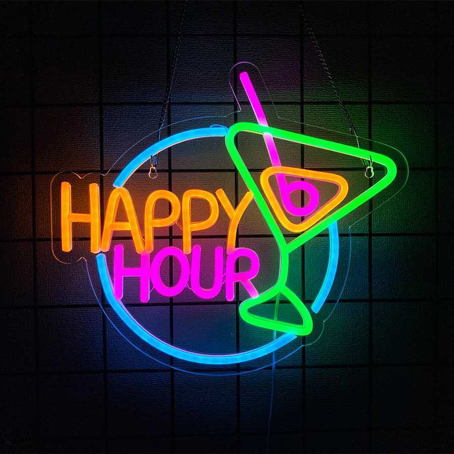Happy Hour Neon Sign Cocktail Led Icon Color Letter Light Usb Powered Used For Bars Club Parties Family Gatherings Decor.XJ250626